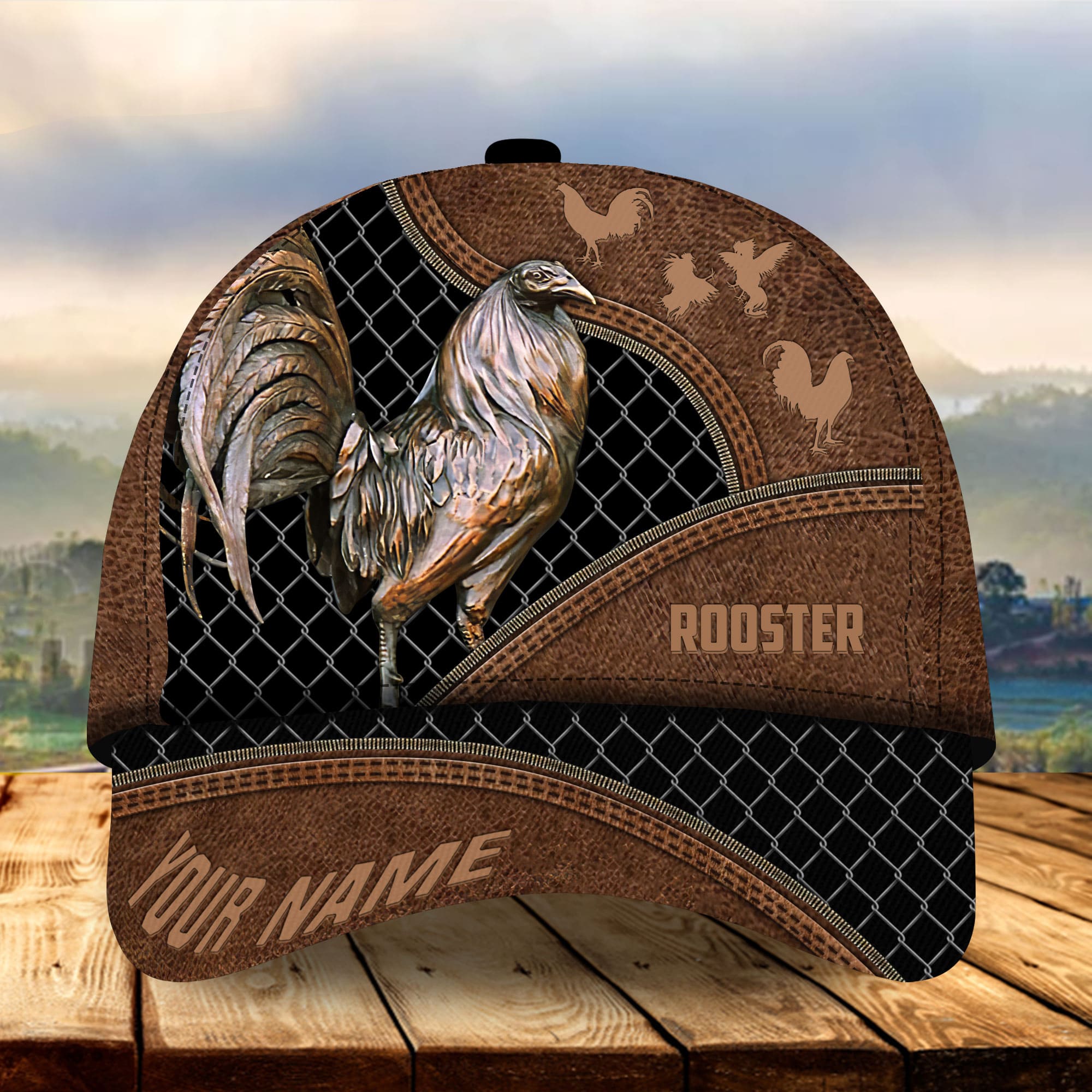 Personalized The Best Rooster Cap Hat With Leather Pattern/ Rooster Hats For Chicken Lovers Multicolor