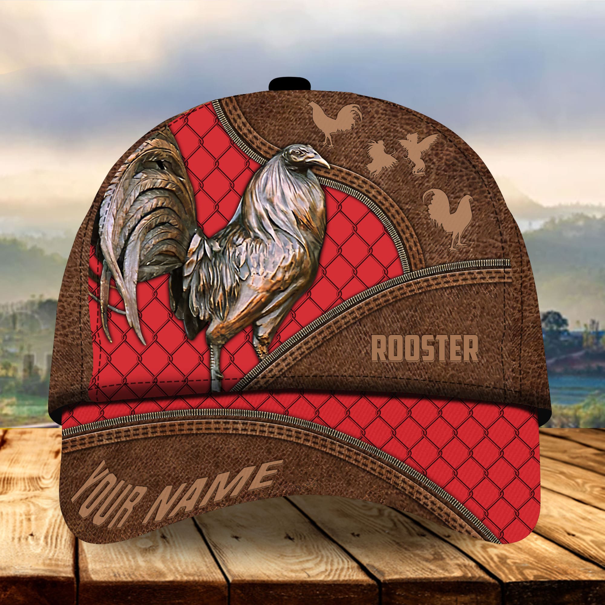 Personalized The Best Rooster Cap Hat With Leather Pattern/ Rooster Hats For Chicken Lovers Multicolor