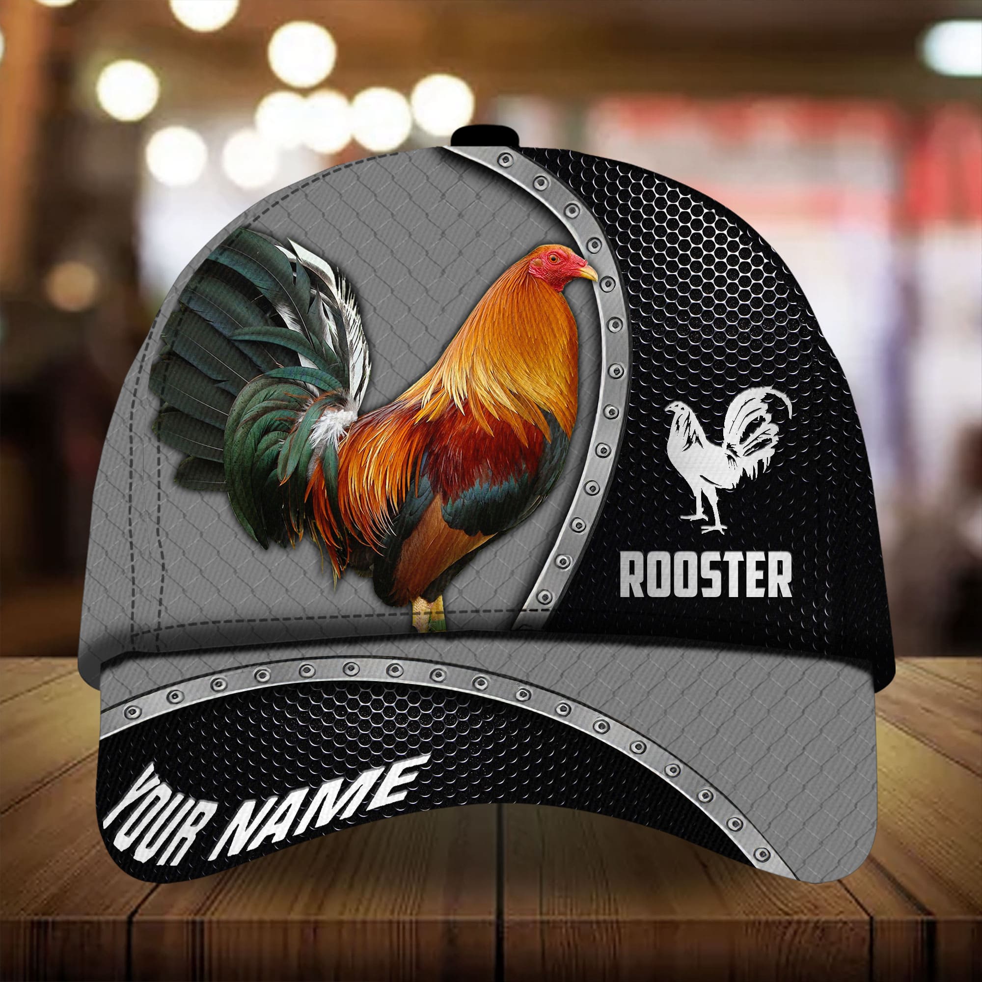 Personalized 3D Baseball Cap Hat For Rooster Lover/ Premium Metal Curve Rooster 3D Cap Hat Multicolor/ Chicken Cap