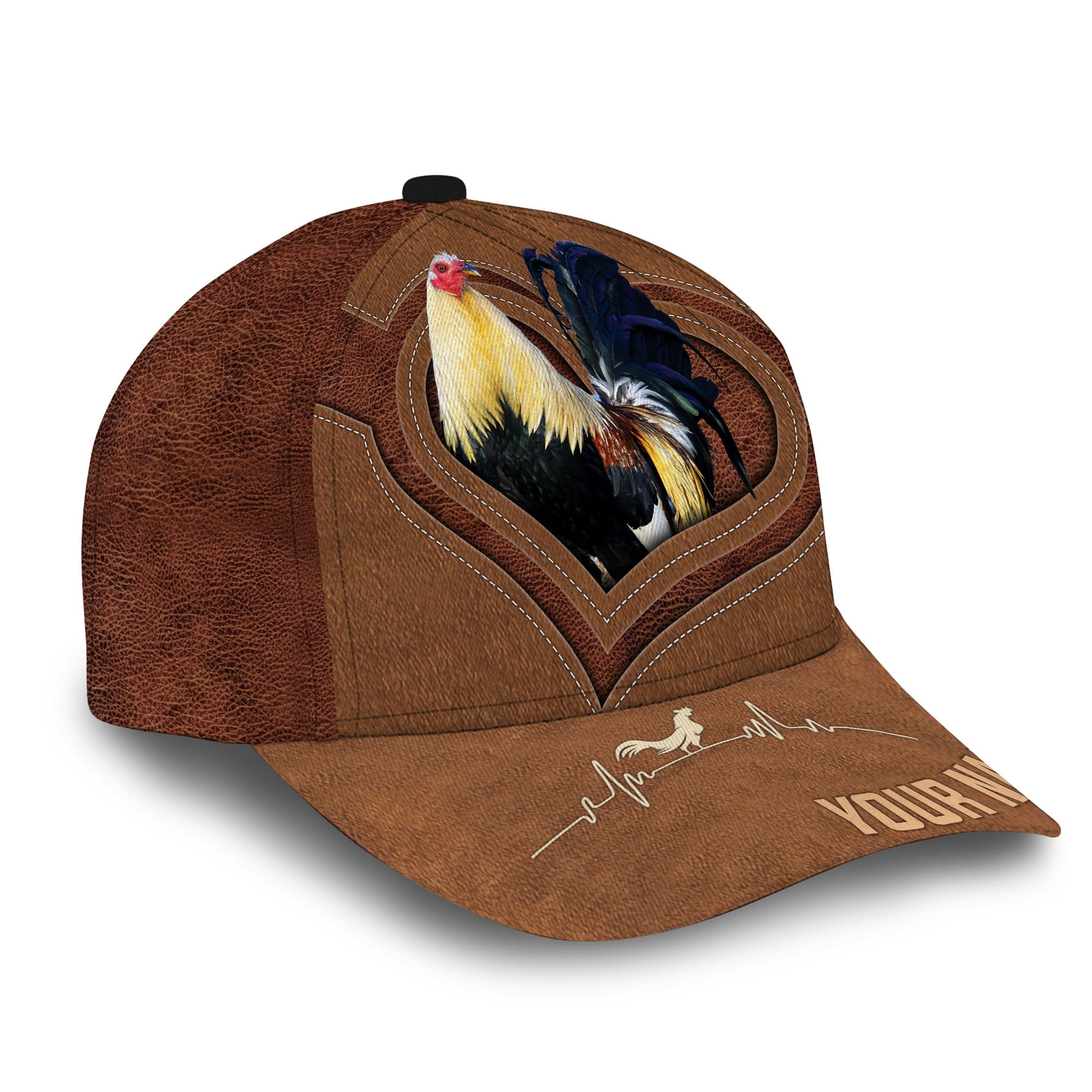 Personalized Full Printed 3D Hat Premium Unique Cap Leather Rooster Heartbeat/ Rooster Cap/ Chickent Hat