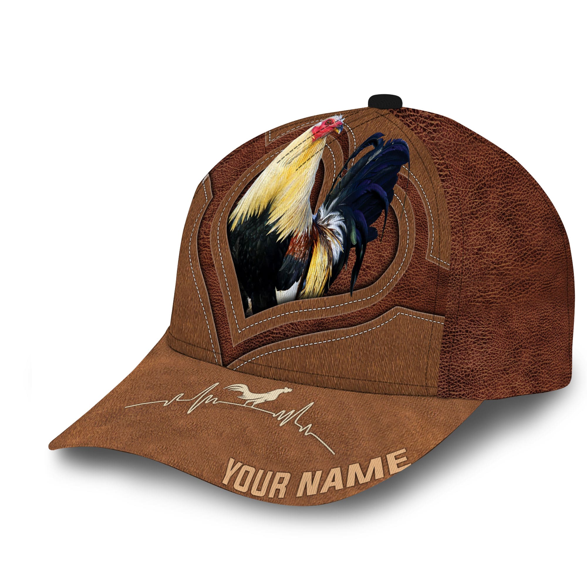Personalized Full Printed 3D Hat Premium Unique Cap Leather Rooster Heartbeat/ Rooster Cap/ Chickent Hat