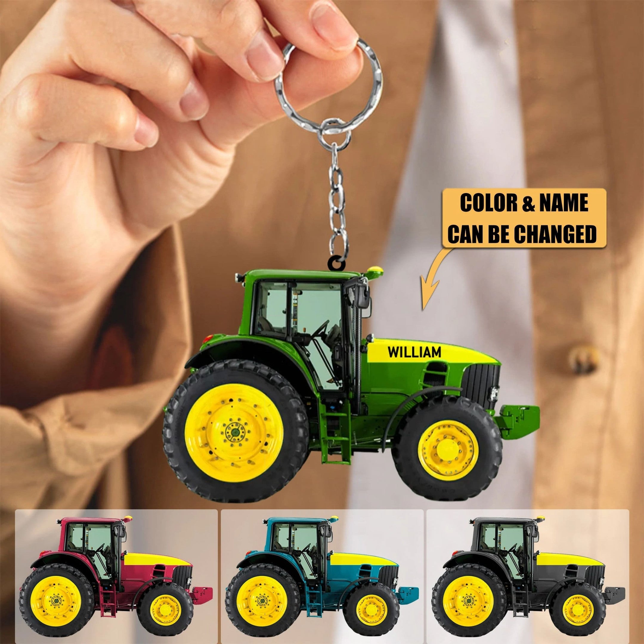 Personalized Tractor Keychain/ Custom Name Tractor Driver Acrylic Keychain for Him