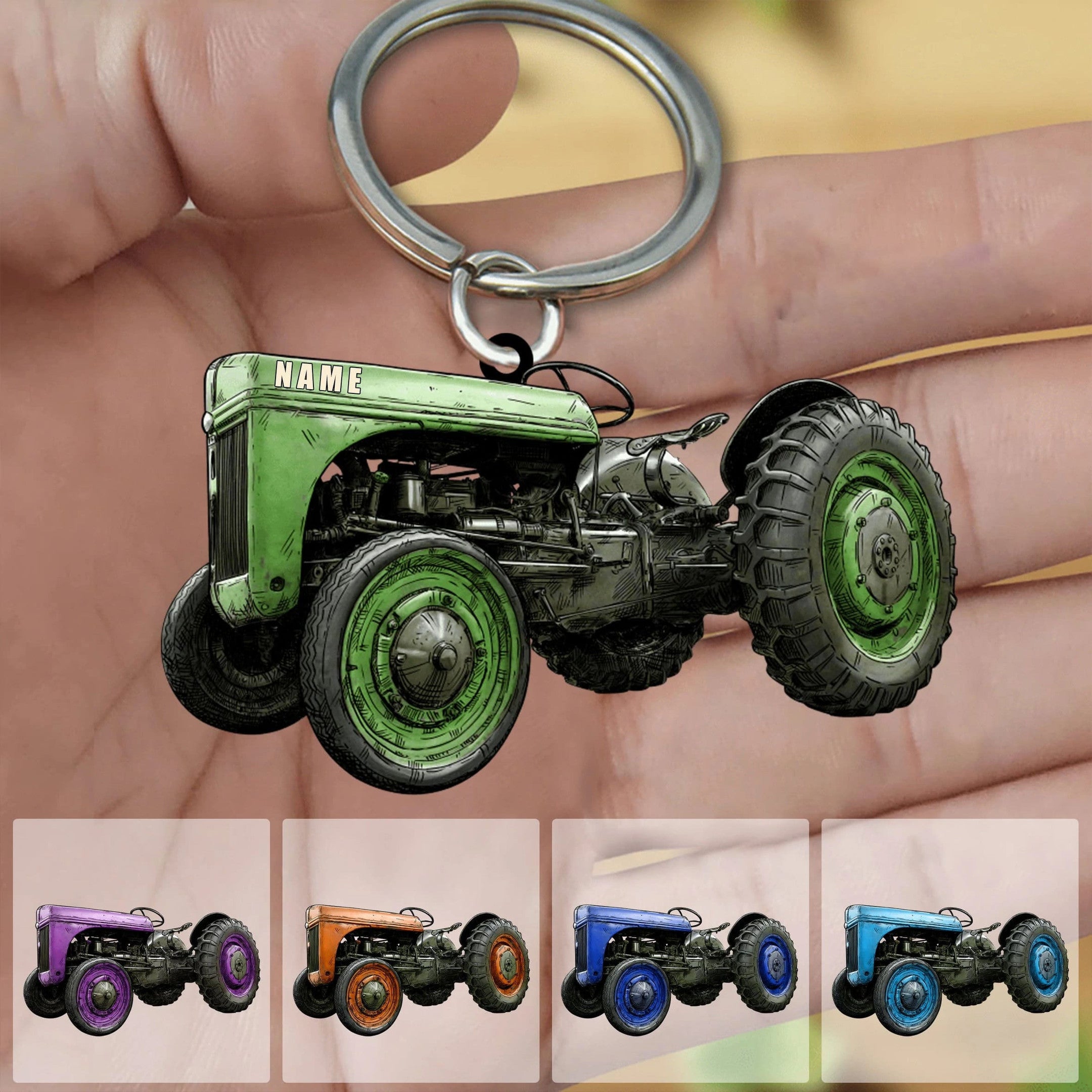 Personalized Farmer Tractor Keychain/ Custom Father Name Tractor Acrylic Keychain for Dad''s Birthday