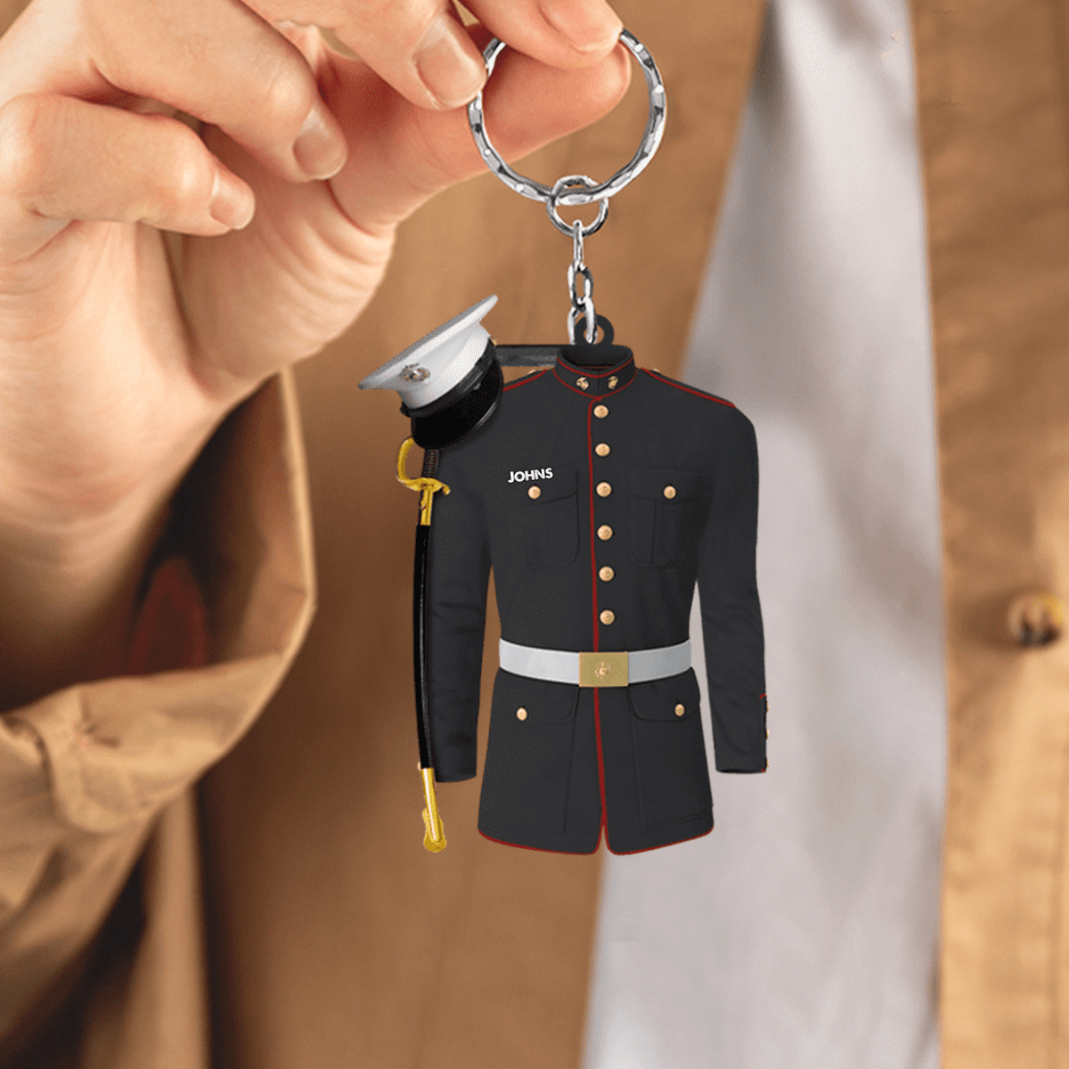 Personalized Military Uniform Keychain - Custom Name Acrylic Military Keychain for Officer/ Soldiers