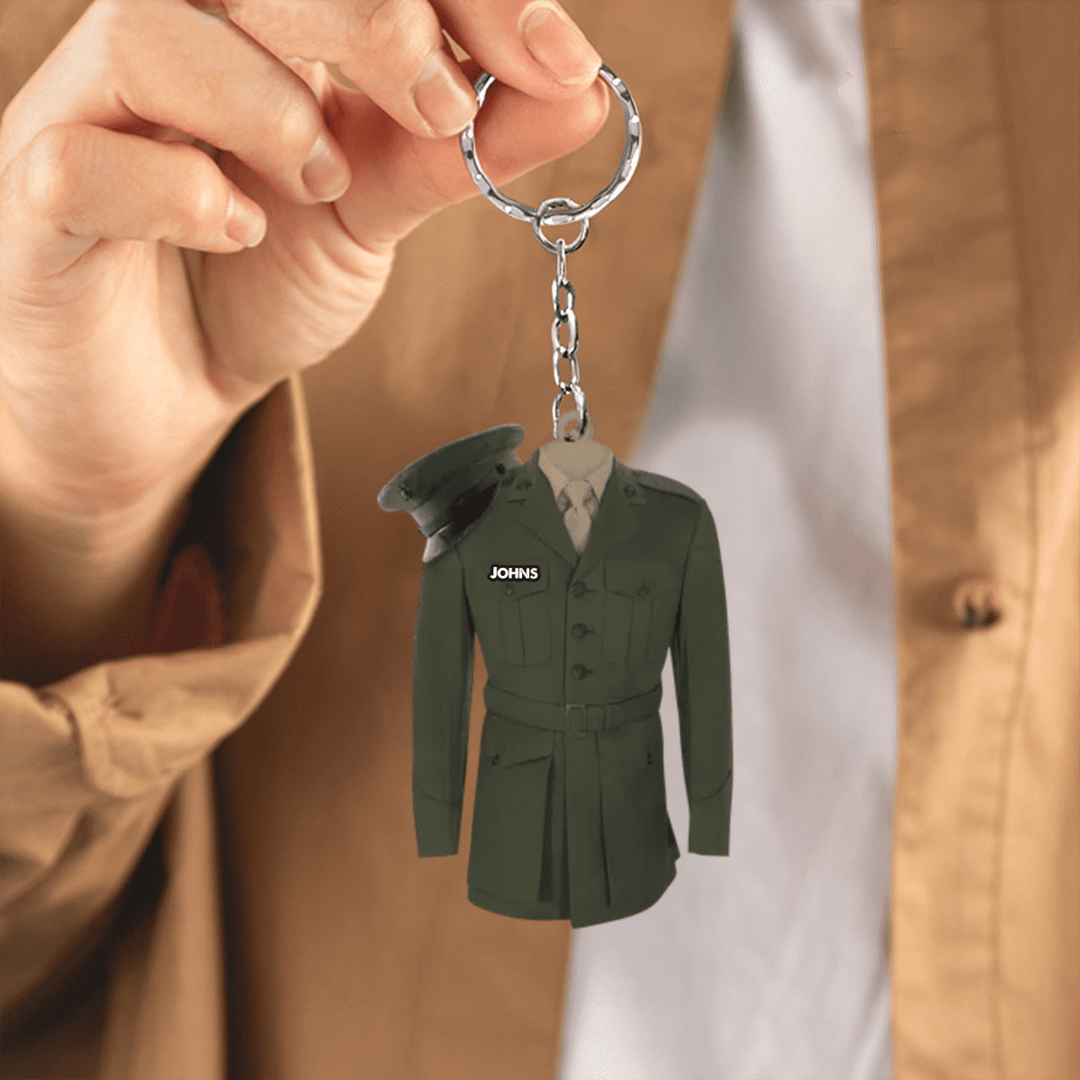 Personalized Military Uniform Keychain - Custom Name Acrylic Military Keychain for Officer/ Soldiers