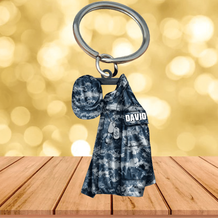 Personalized Navy Soldiers Insignia Uniform Keychain/ Custom Name Acrylic Keychain for Navy Veteran Dad