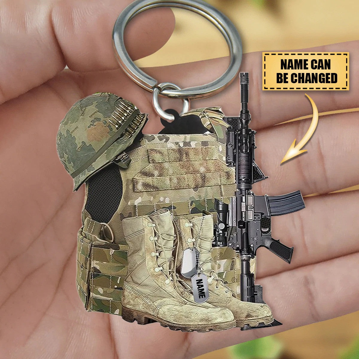 Customized Military Uniform - Boots & Hat - Personalized Flat Acrylic Keychain