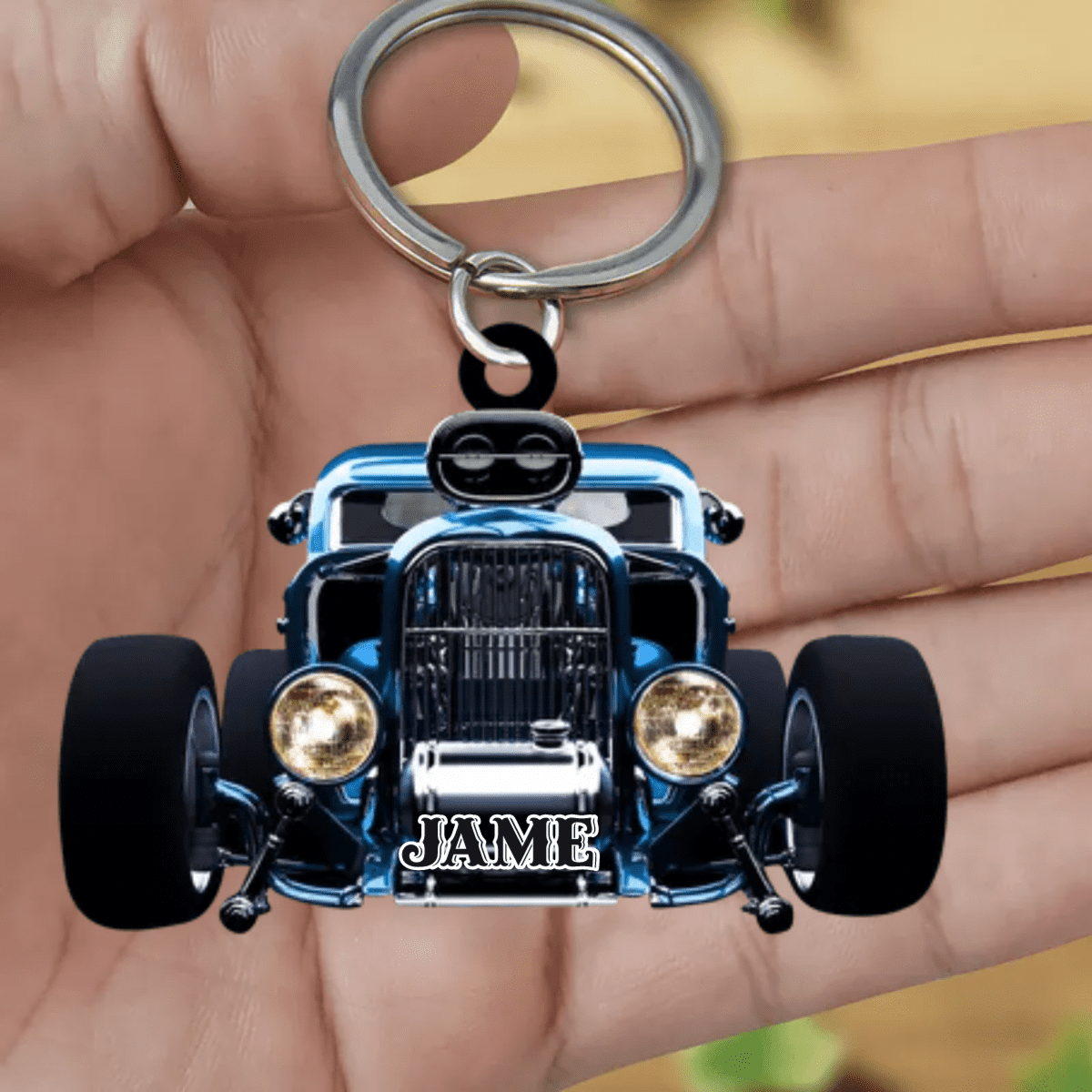 Personalized Hot Rod Chop Shop Flat Acrylic Keychain - Hot Rod Gift for Him