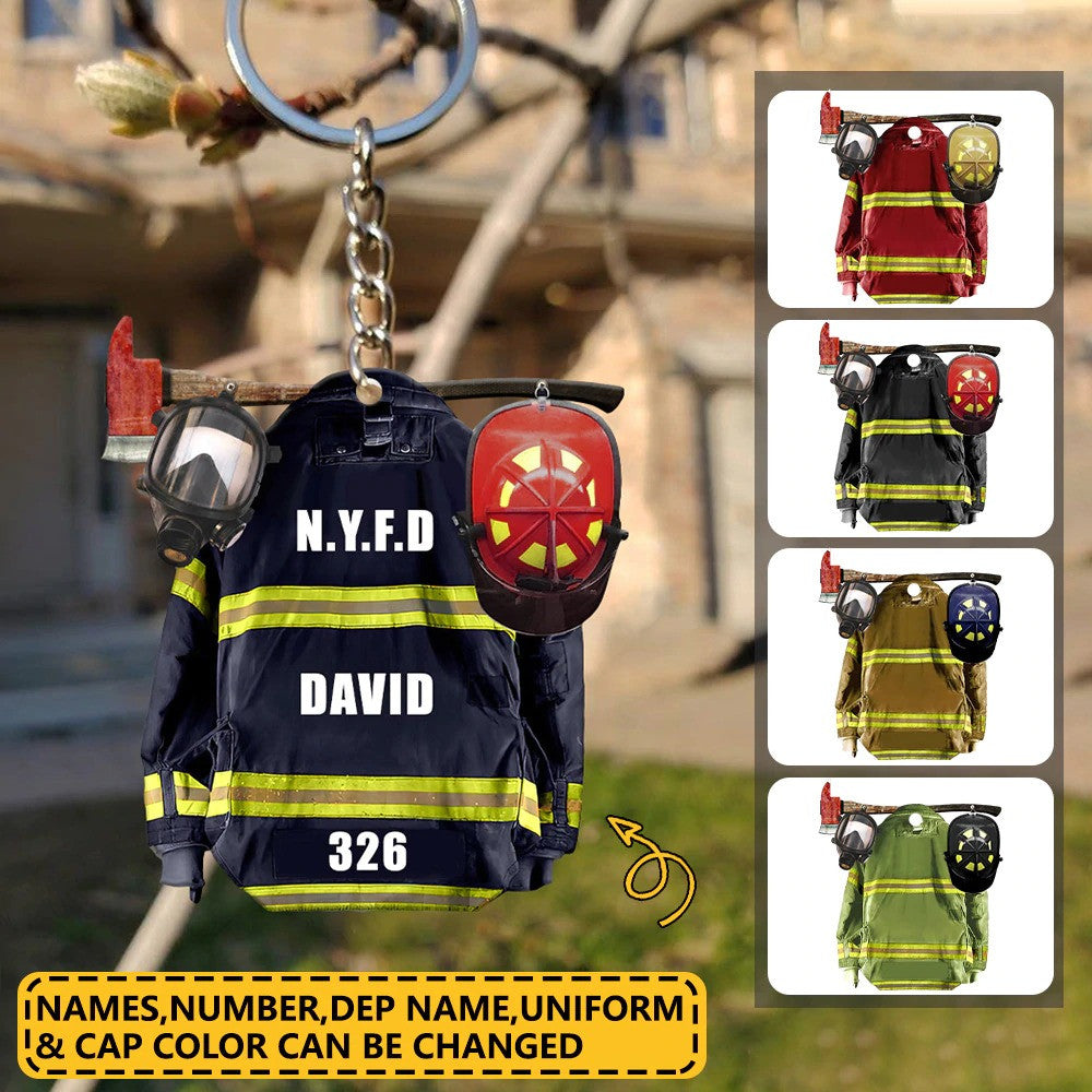 Personalized Firefighter Uniform Keychain - Custom Name & Number/Unit Acrylic Keychain for Dad Mom Firefighter