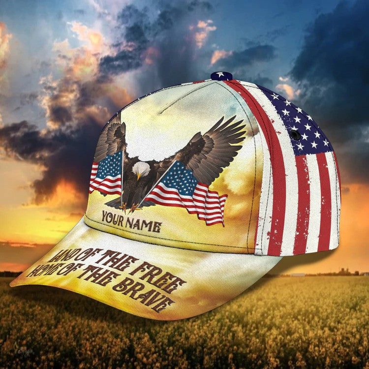 Custom Eagle USA Flag Cap/ USA Land of the Free/ Home of the Brave 3D Hat for Man