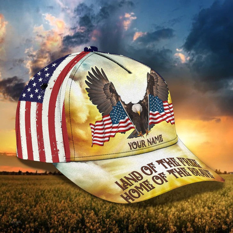 Custom Eagle USA Flag Cap/ USA Land of the Free/ Home of the Brave 3D Hat for Man