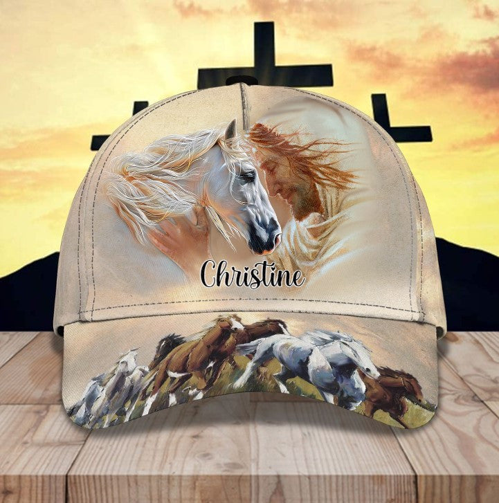 Personalized Horse and Jesus 3D Baseball Cap/ Custom Horse Hat for Horse Lovers
