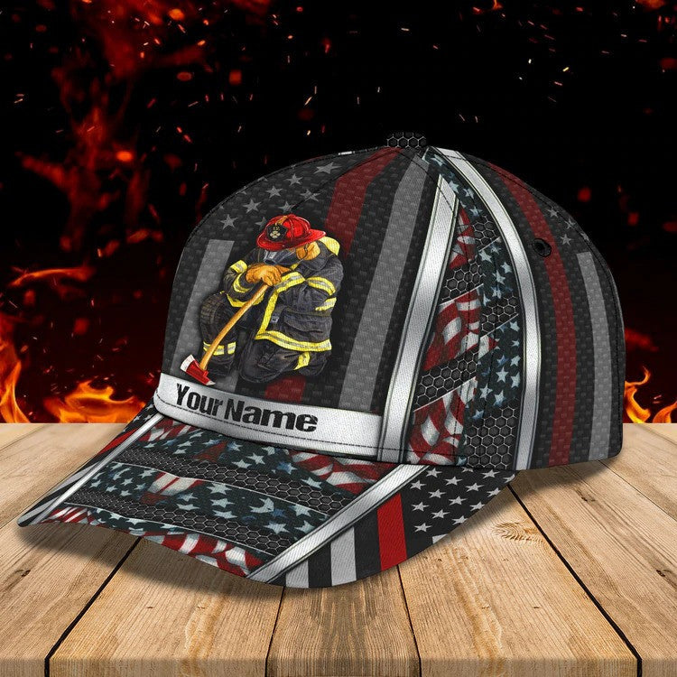 Personalized Hawaiian Firefighter 3D Baseball Cap/ Firefighter Hat for Father & Husband