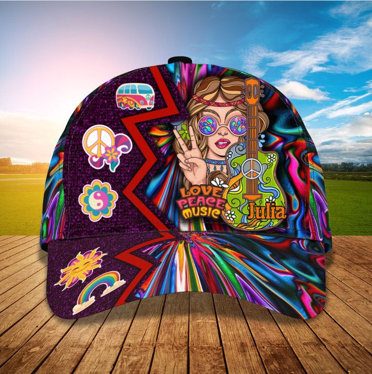Customized Guitar Hippie Girl Cap/ Love Peace Music Hippie Hat for Women/ Girlfriend