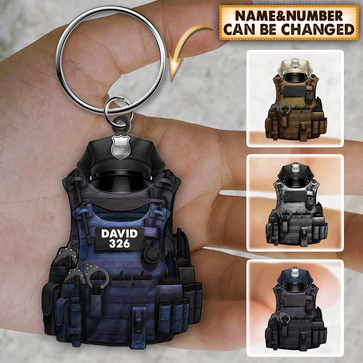 Personalized Police Bulletproof Vest With Service Cap Keychain/ Police Vest Acrylic Keychain