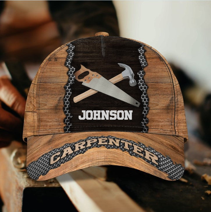 Customized Carpentry Logo 3D Vintage Cap for Man Who loves Carpentry/ Carpenter Hat Gift for Daddy