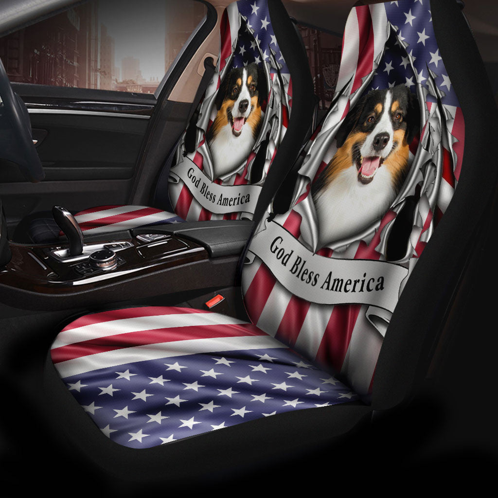 Australian Shepherd Dog Inside Flag Gob Bless America Independence Car Seat Covers