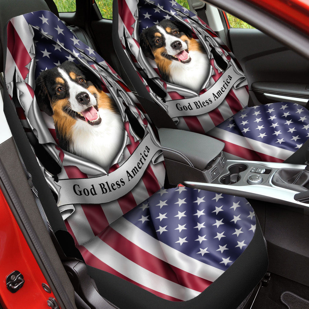 Australian Shepherd Dog Inside Flag Gob Bless America Independence Car Seat Covers