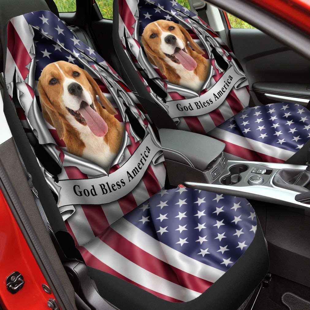 Beagle Dog Inside Flag Gob Bless America Car Seat Covers