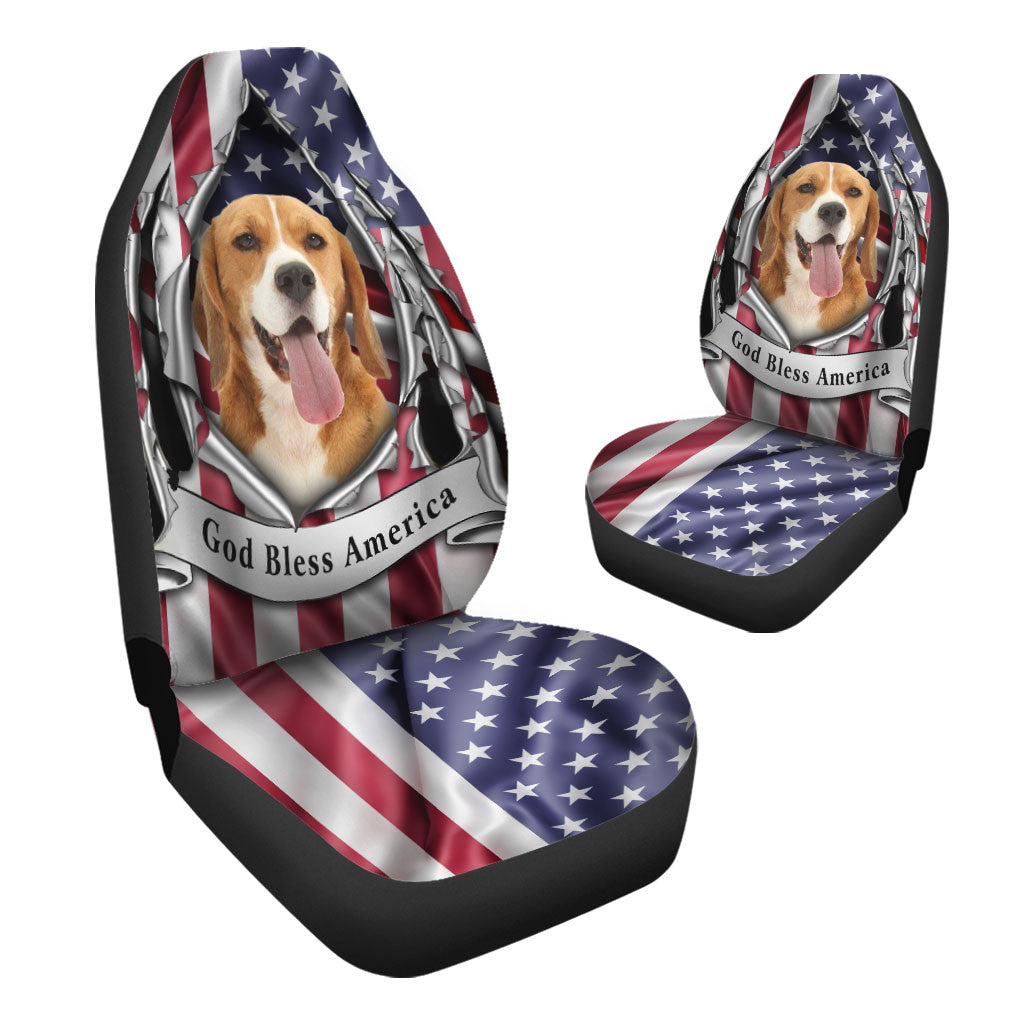 Beagle Dog Inside Flag Gob Bless America Car Seat Covers