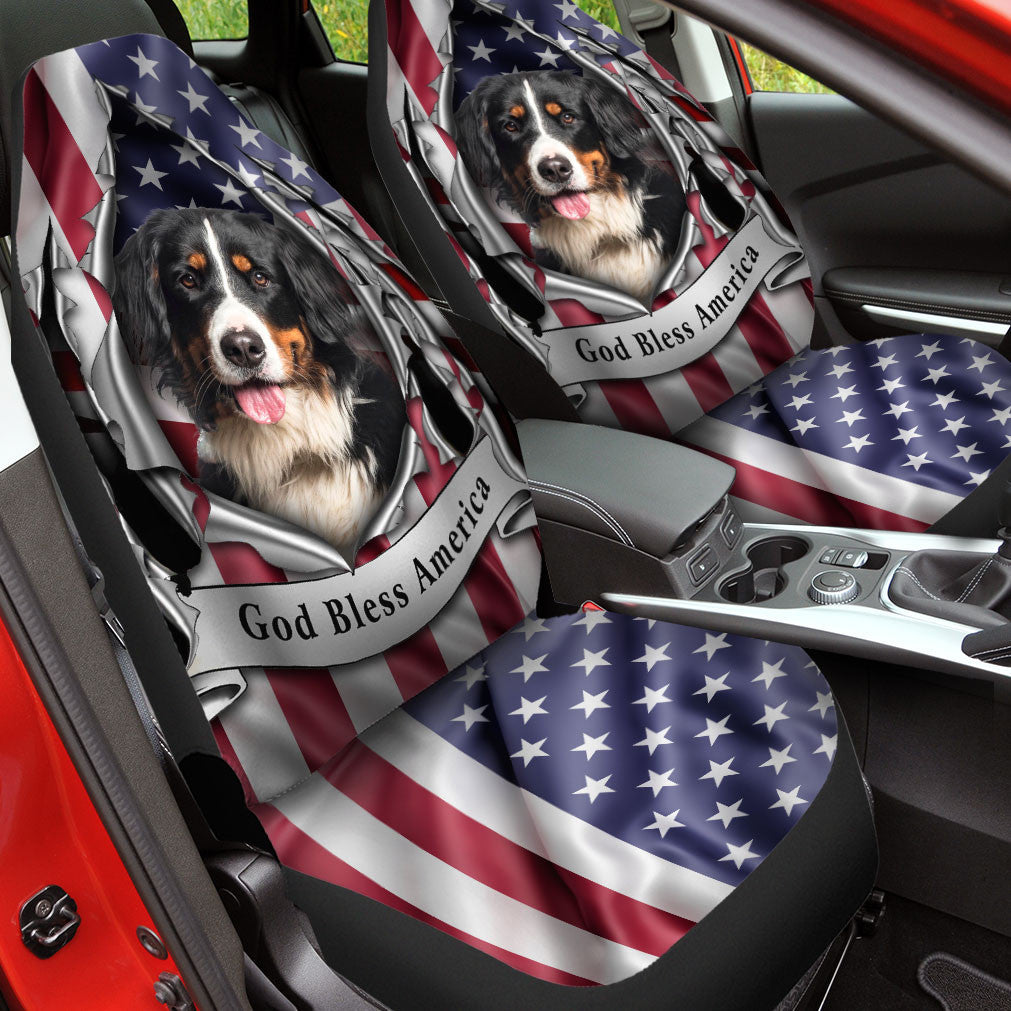 Bernese Mountain Dog Inside Flag Gob Bless America Car Seat Covers