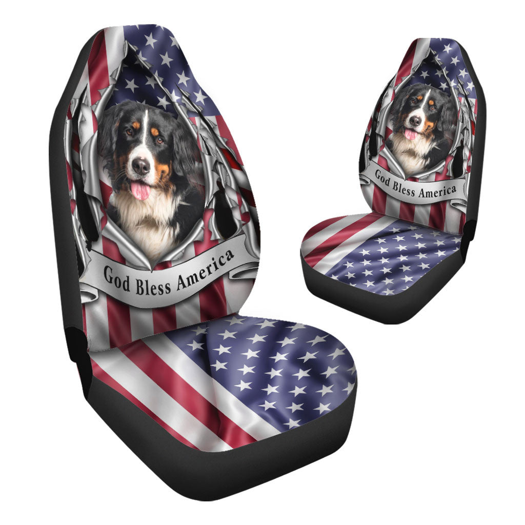 Bernese Mountain Dog Inside Flag Gob Bless America Car Seat Covers