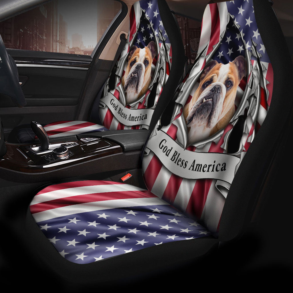 Bulldog Inside Flag Gob Bless America  Car Seat Covers