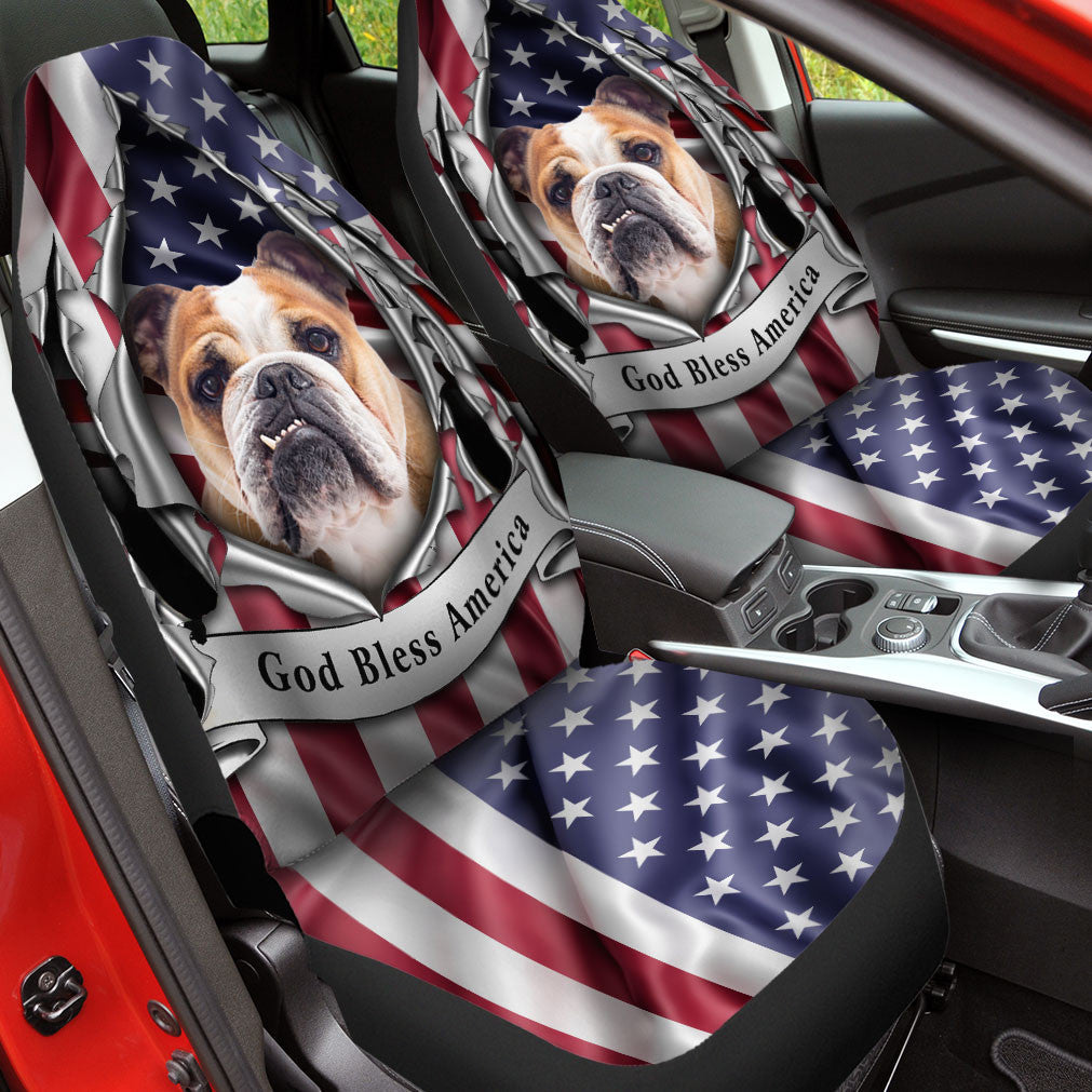 Bulldog Inside Flag Gob Bless America  Car Seat Covers