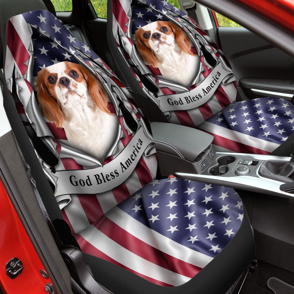 Cavalier King Charles Spaniel Dog Inside Flag Gob Bless America  Car Seat Covers
