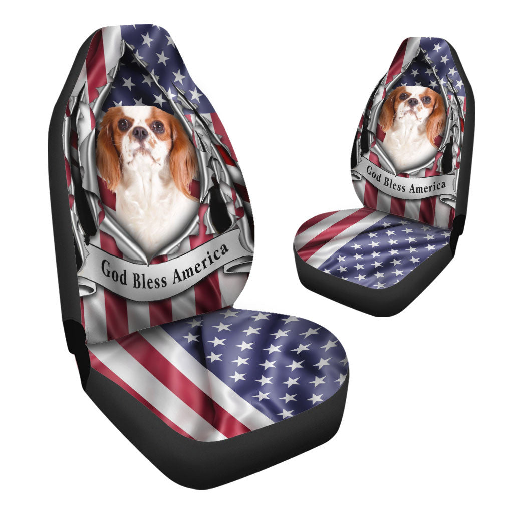 Cavalier King Charles Spaniel Dog Inside Flag Gob Bless America  Car Seat Covers