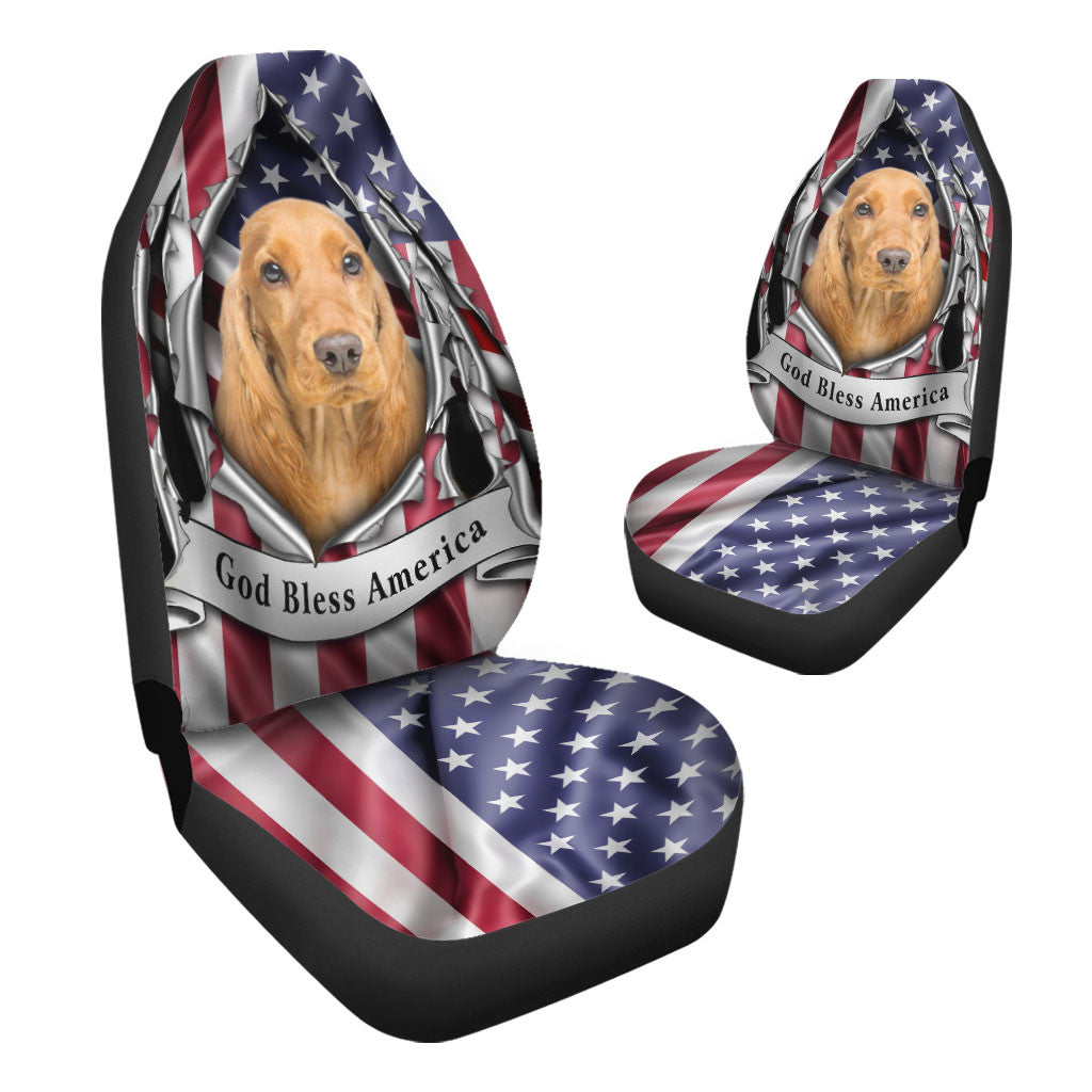 Cocker Spaniel Dog Inside Flag Gob Bless America  Car Seat Covers