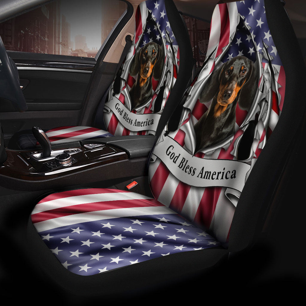 Dachshund Dog Inside Flag Gob Bless America  Car Seat Covers