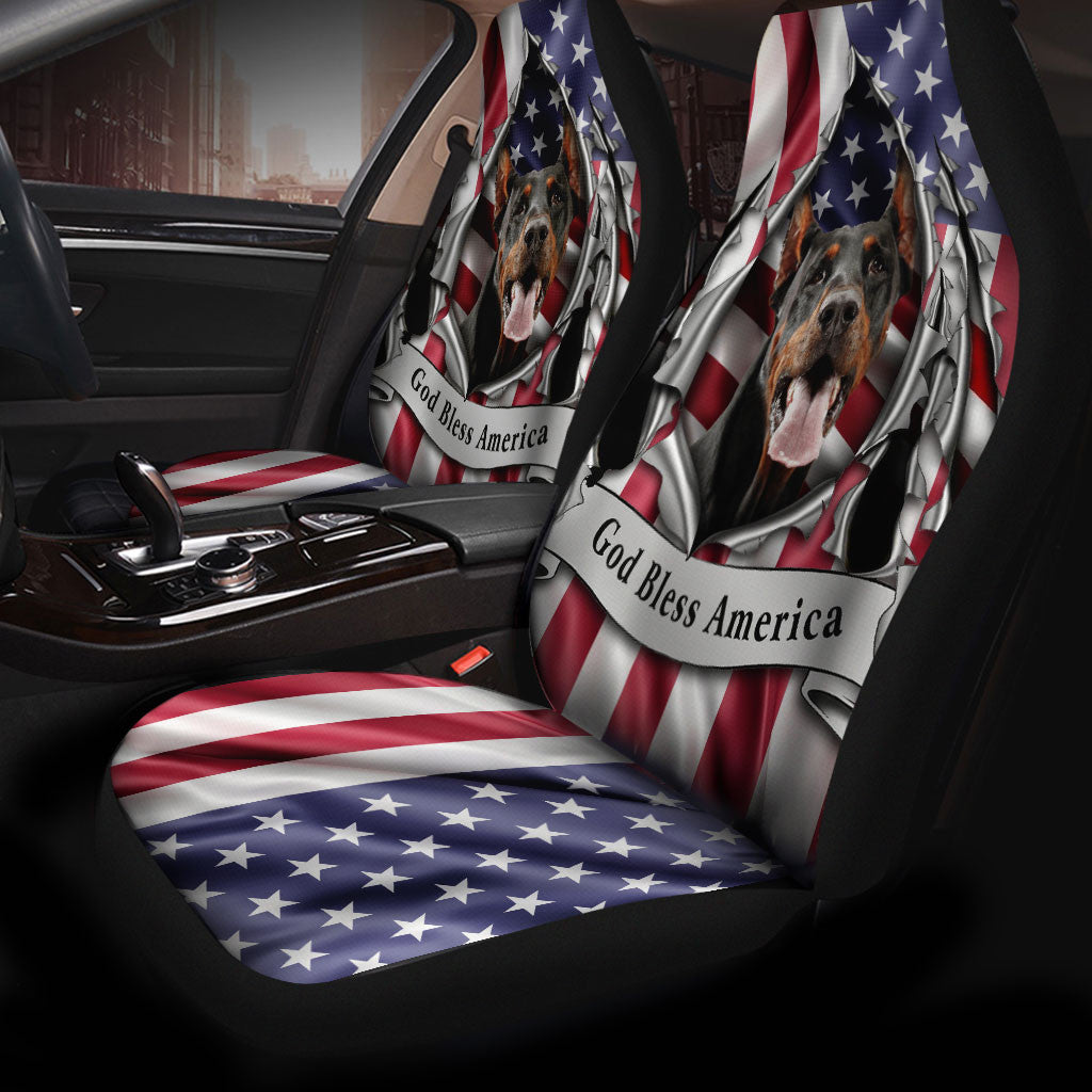 Doberman Pinscher Dog Inside Flag Gob Bless America  Car Seat Covers