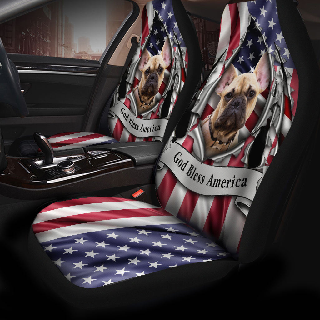 French Bulldog Inside Flag Gob Bless America  Car Seat Covers