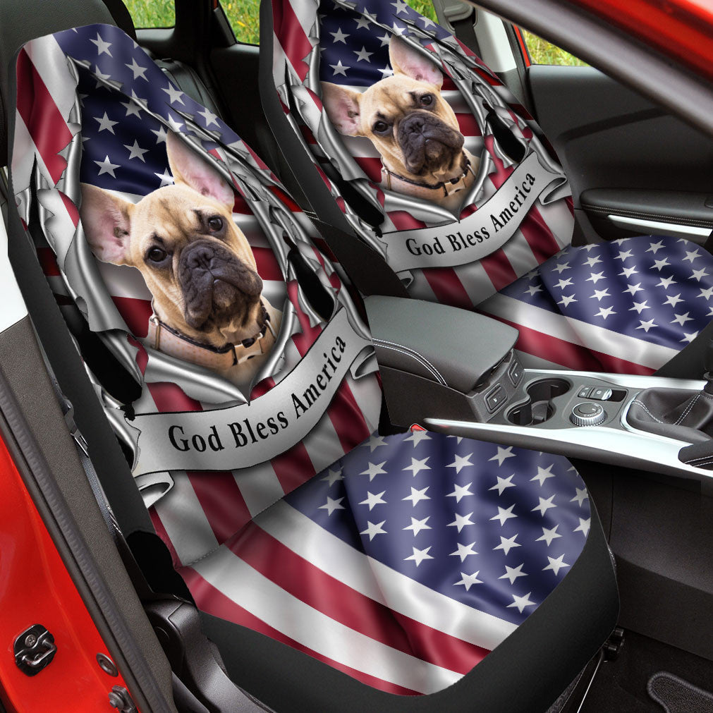 French Bulldog Inside Flag Gob Bless America  Car Seat Covers