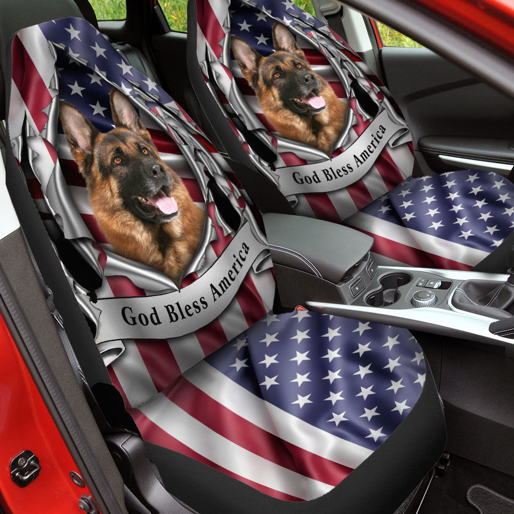 German Shepherd Dog Inside Flag Gob Bless America  Car Seat Covers