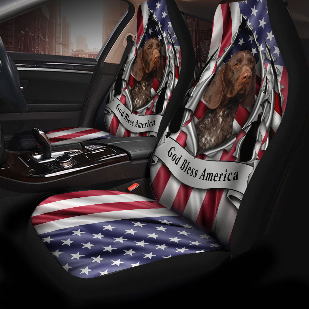 German Shorthaired Pointer Dog Inside Flag Gob Bless America  Car Seat Covers