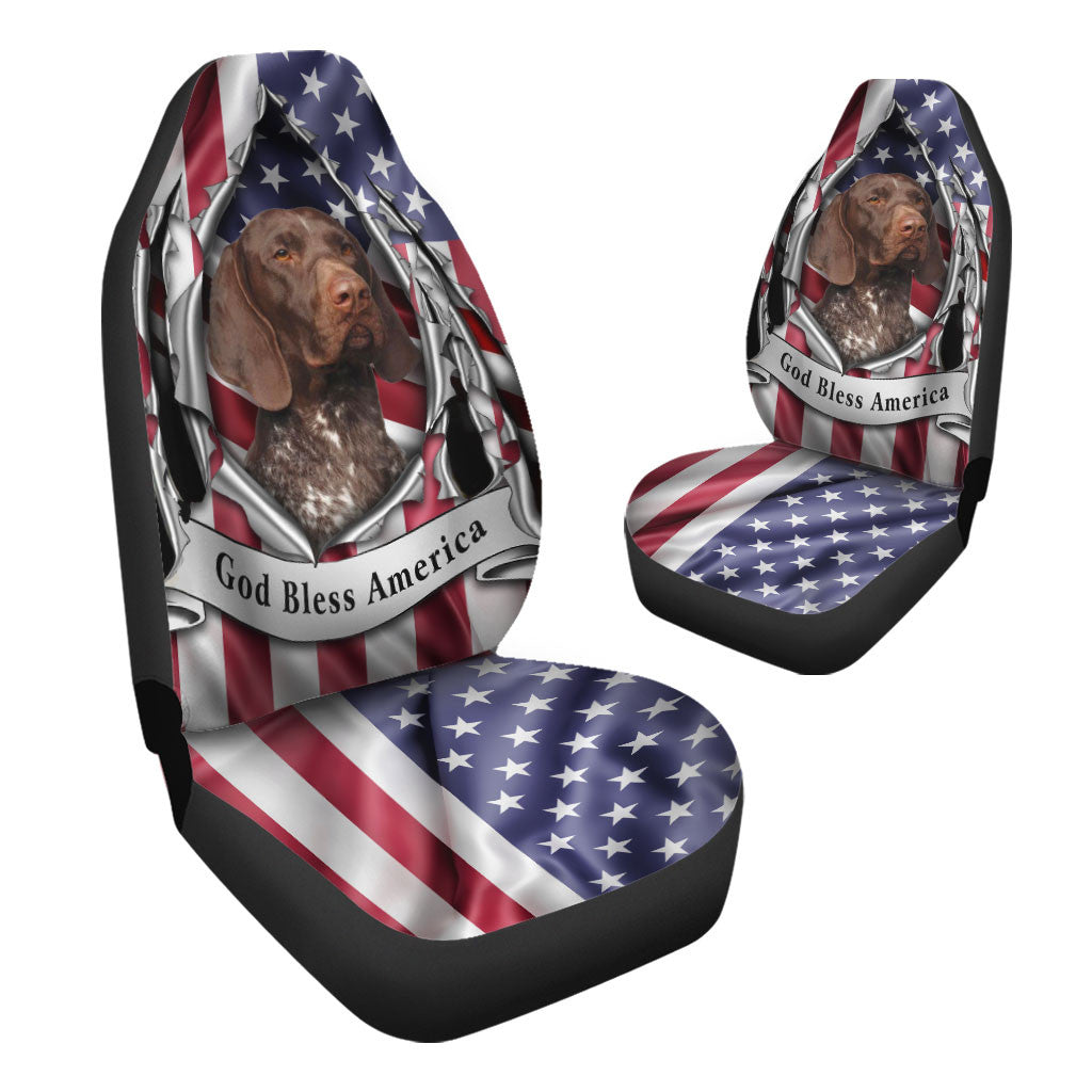 German Shorthaired Pointer Dog Inside Flag Gob Bless America  Car Seat Covers