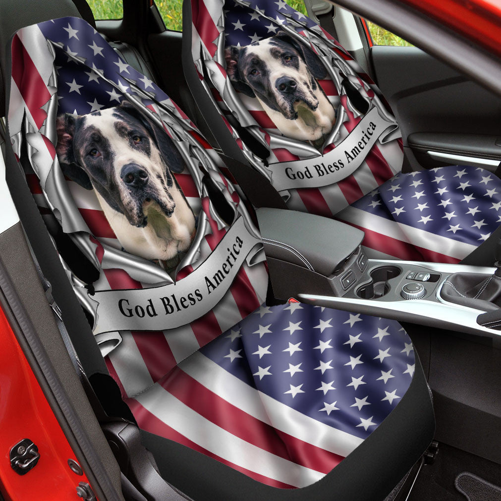 Great Dane Dog Inside Flag Gob Bless America  Car Seat Covers