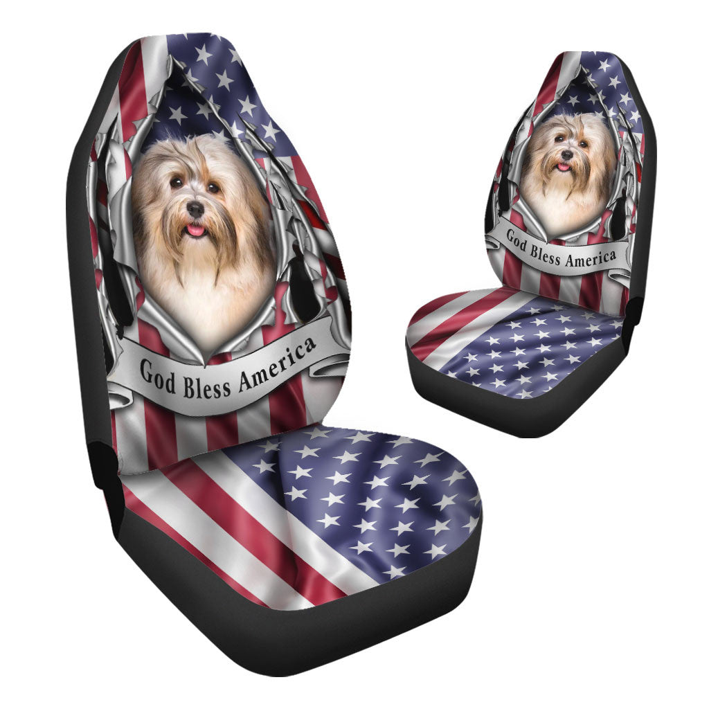 Havanese Dog Inside Flag Gob Bless America  Car Seat Covers