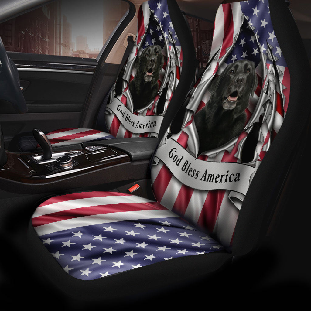 Labrador Retriever Dog Inside Flag Gob Bless America  Car Seat Covers