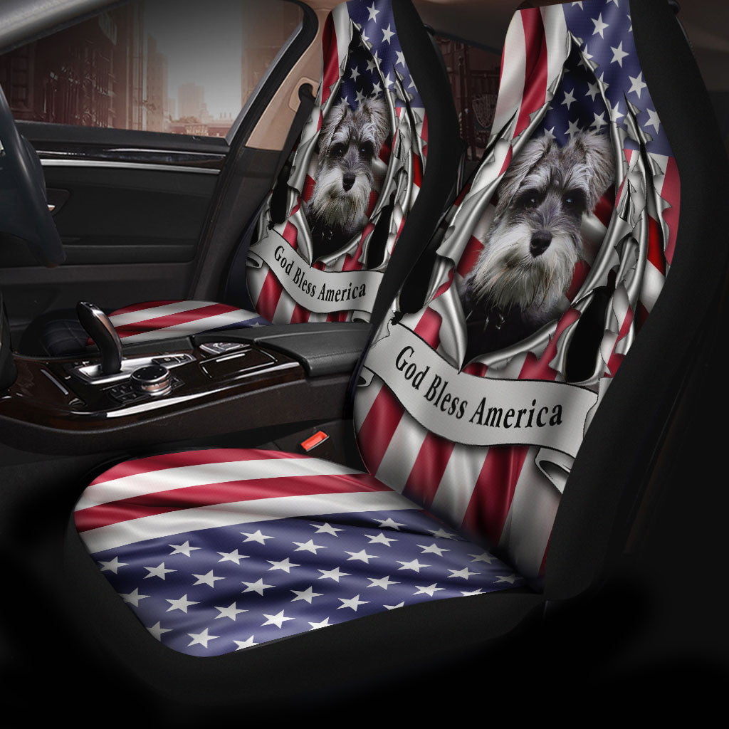 Miniature Schnauzer Dog Inside Flag Gob Bless America  Car Seat Covers