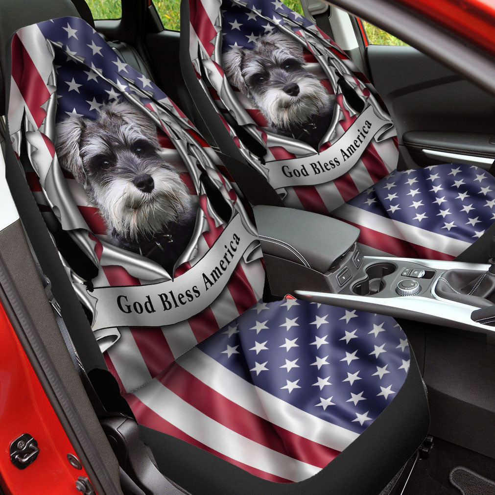 Miniature Schnauzer Dog Inside Flag Gob Bless America  Car Seat Covers