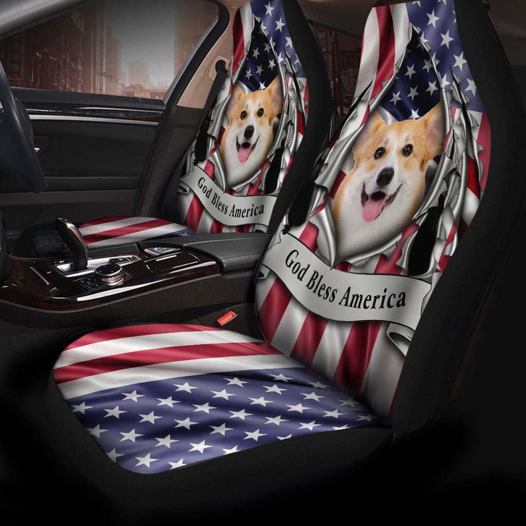Pembroke Welsh Corgi Dog Inside Flag Gob Bless America  Car Seat Covers