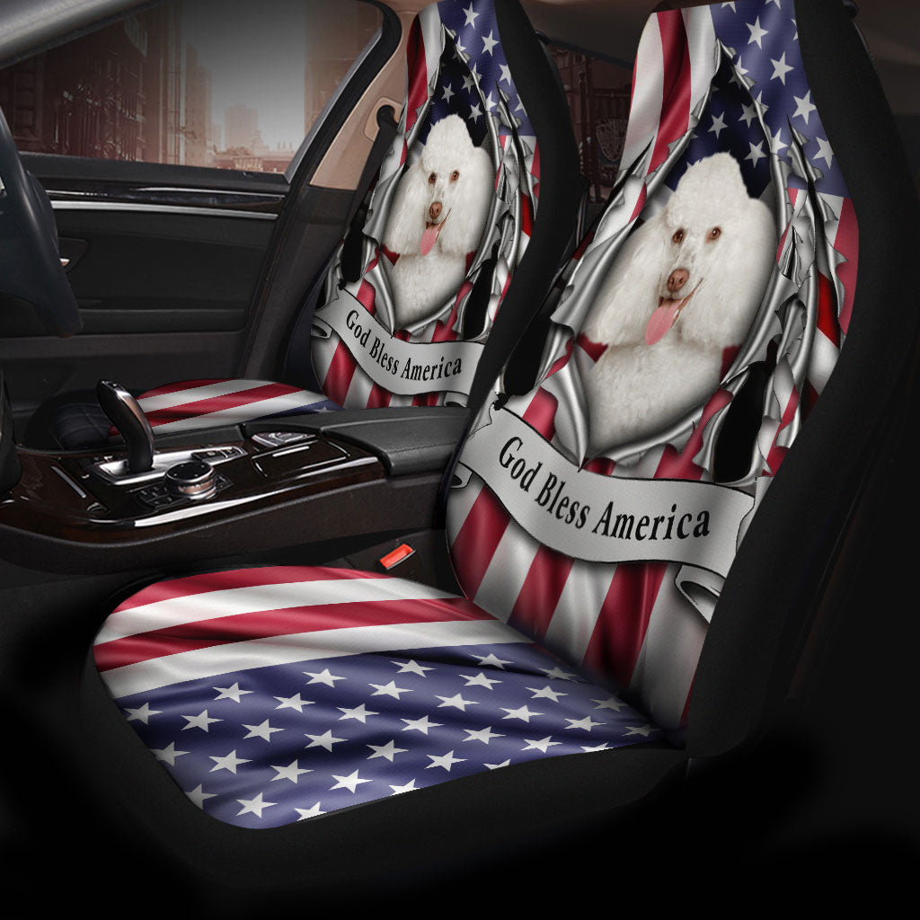 Poodle Dog Inside Flag Gob Bless America  Car Seat Covers