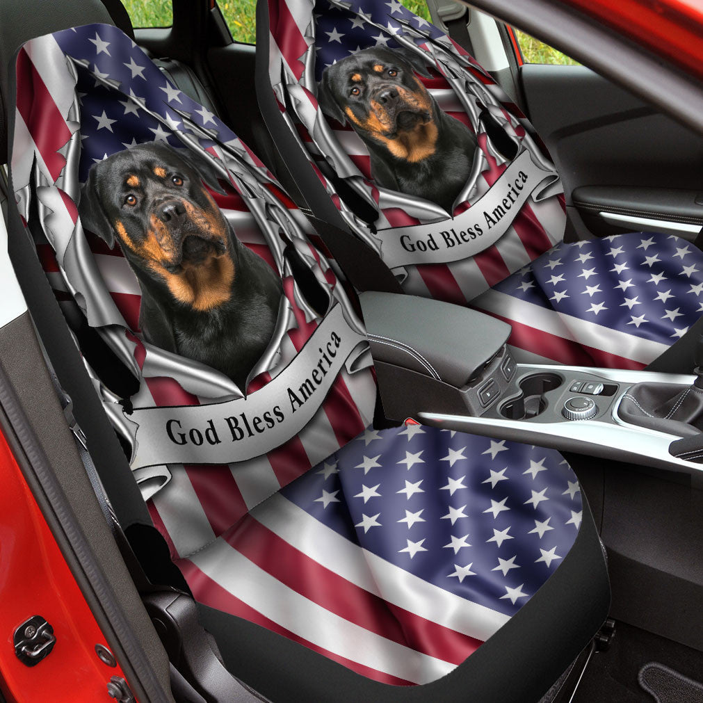 Rottweiler Dog Inside Flag Gob Bless America  Car Seat Covers