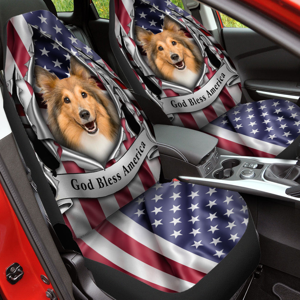 Shetland Sheepdog Inside Flag Gob Bless America  Car Seat Covers