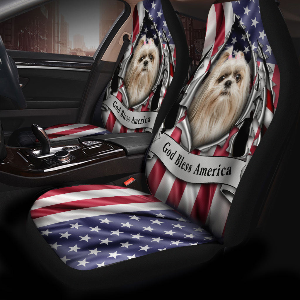 Shih Tzu Dog Inside Flag Gob Bless America  Car Seat Covers