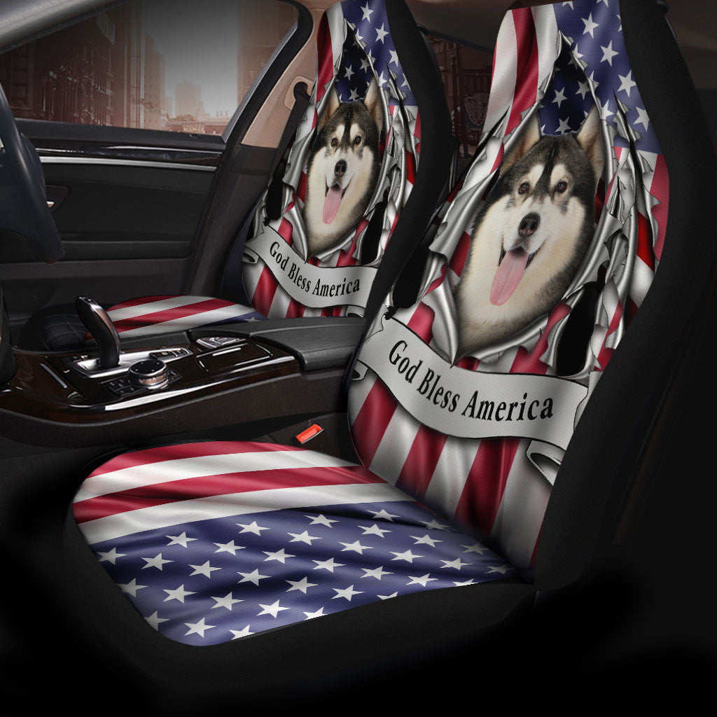 Siberian Husky Dog Inside Flag Gob Bless America  Car Seat Covers