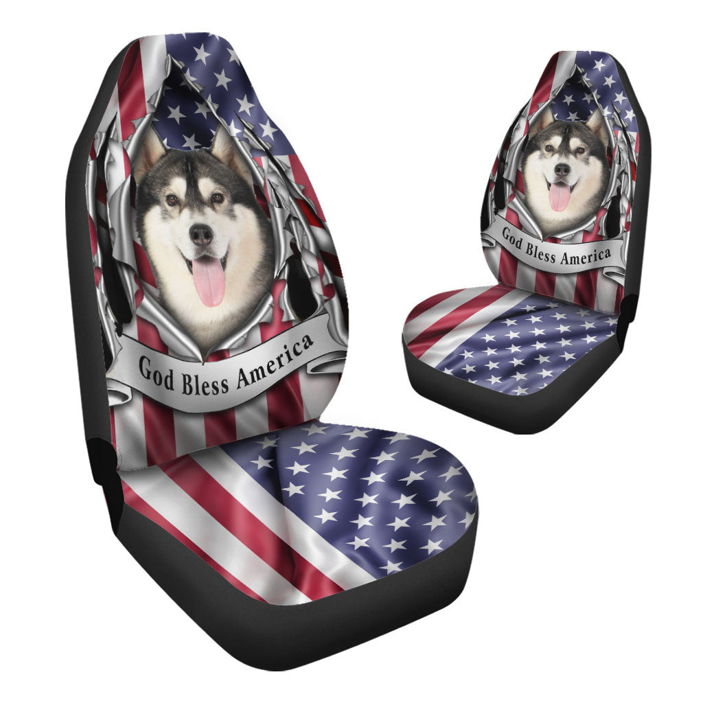 Siberian Husky Dog Inside Flag Gob Bless America  Car Seat Covers